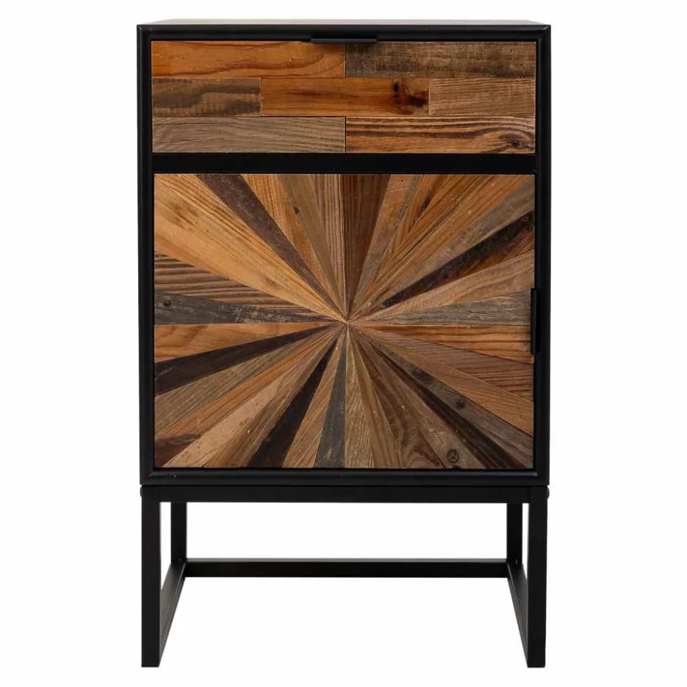 Table de chevet en bois et métal, 1 tiroir et 1 porte marron 44x36x67