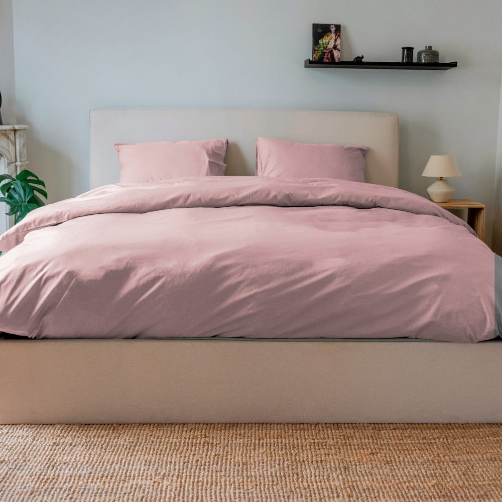 Housse de couette coton rose poudré 200x200 cm