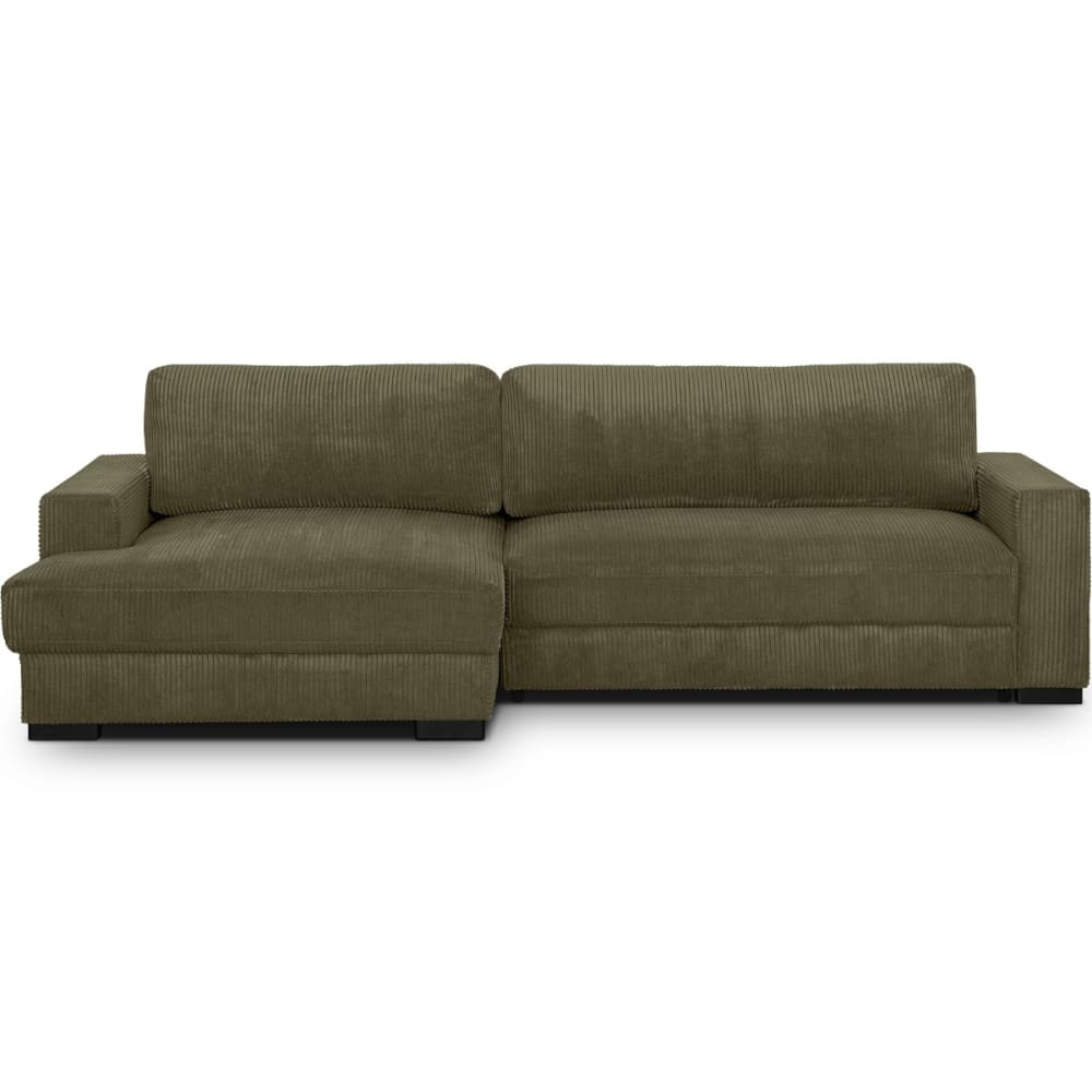 Canapé d'angle gauche convertible 3 places en velours côtelé vert kaki