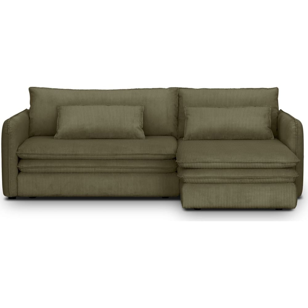 Canapé d'angle convertible réversible 3 places en velours côtelé vert