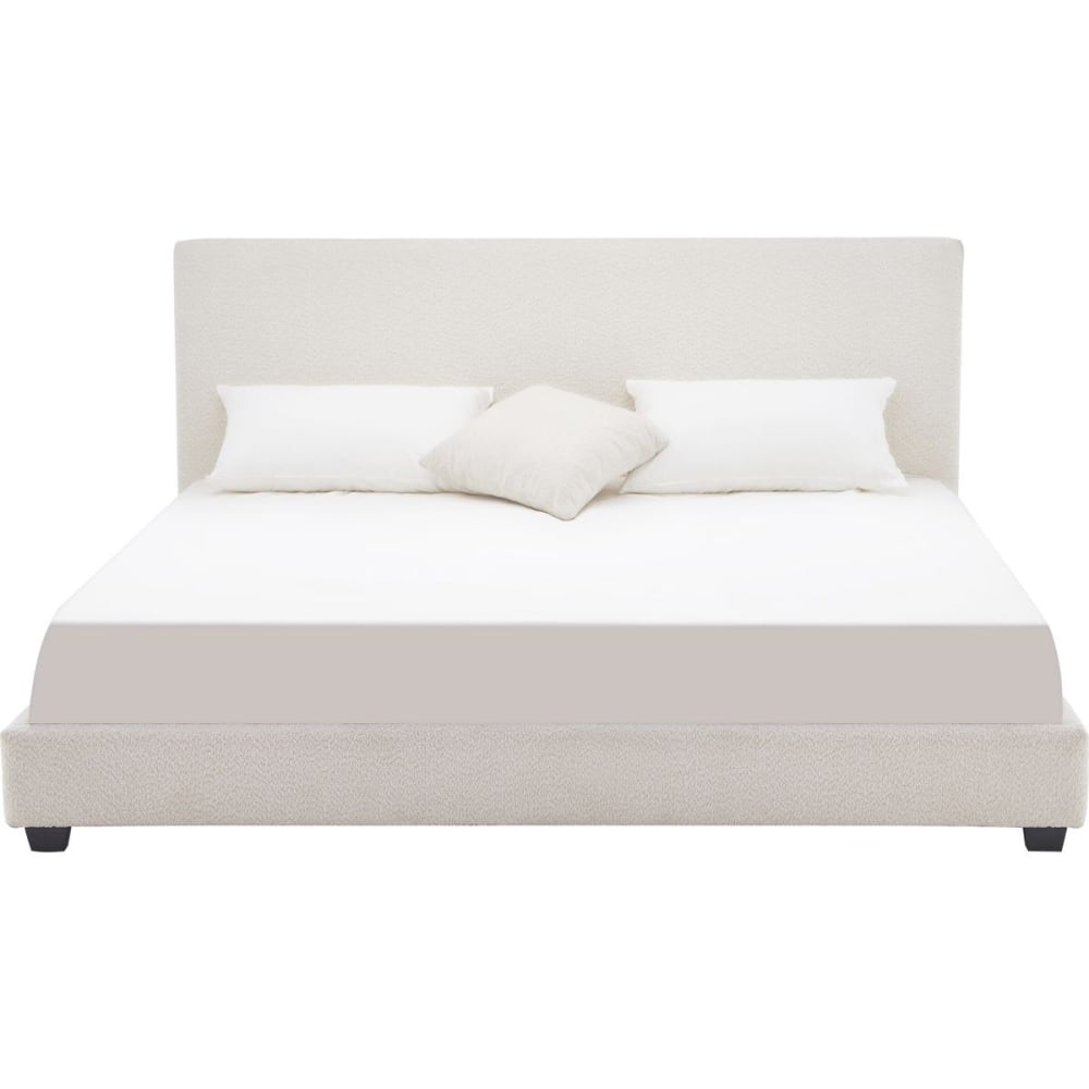 Lit 180x200 cm avec tête de lit en tissu bouclé beige