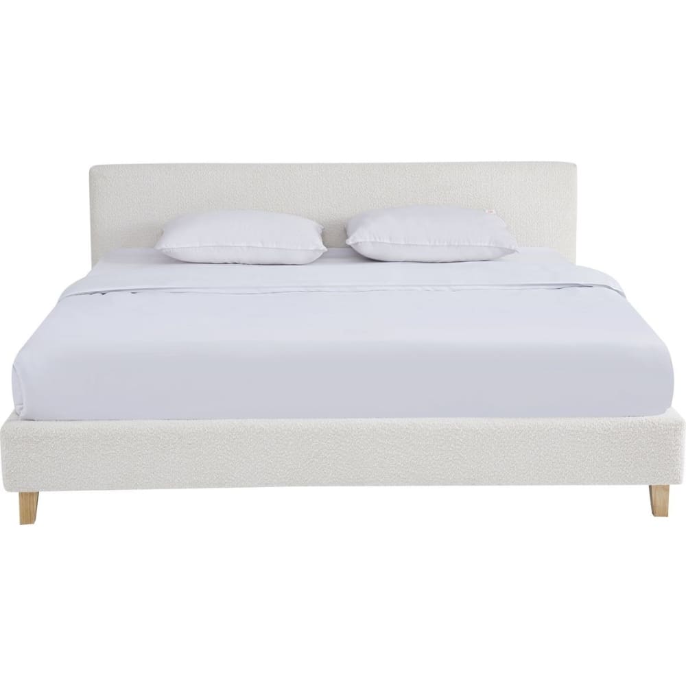 Lit 180x200 cm avec tête de lit en tissu bouclé beige