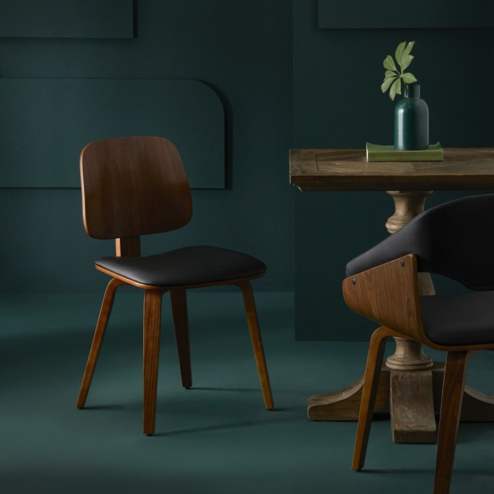 Signature Set mit 2 Stühlen aus schwarzem Vinyl style vintage Braun Spanplatte