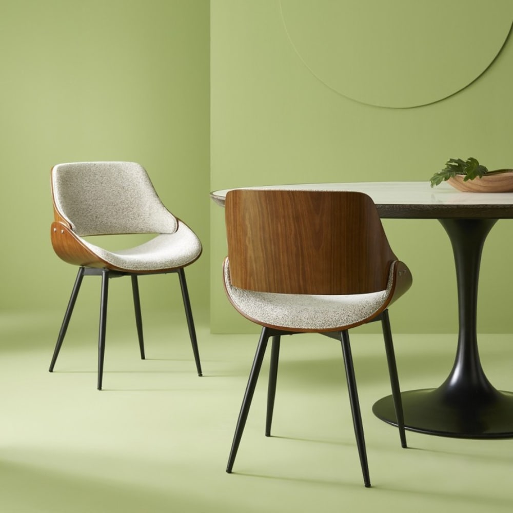 Signature Stuhl aus Nussbaumholz und grauem Stoff style modern Beige Stoff