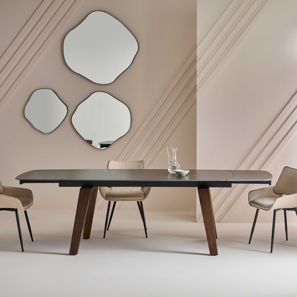 Table en céramique ardoise et bois foncé avec allonge