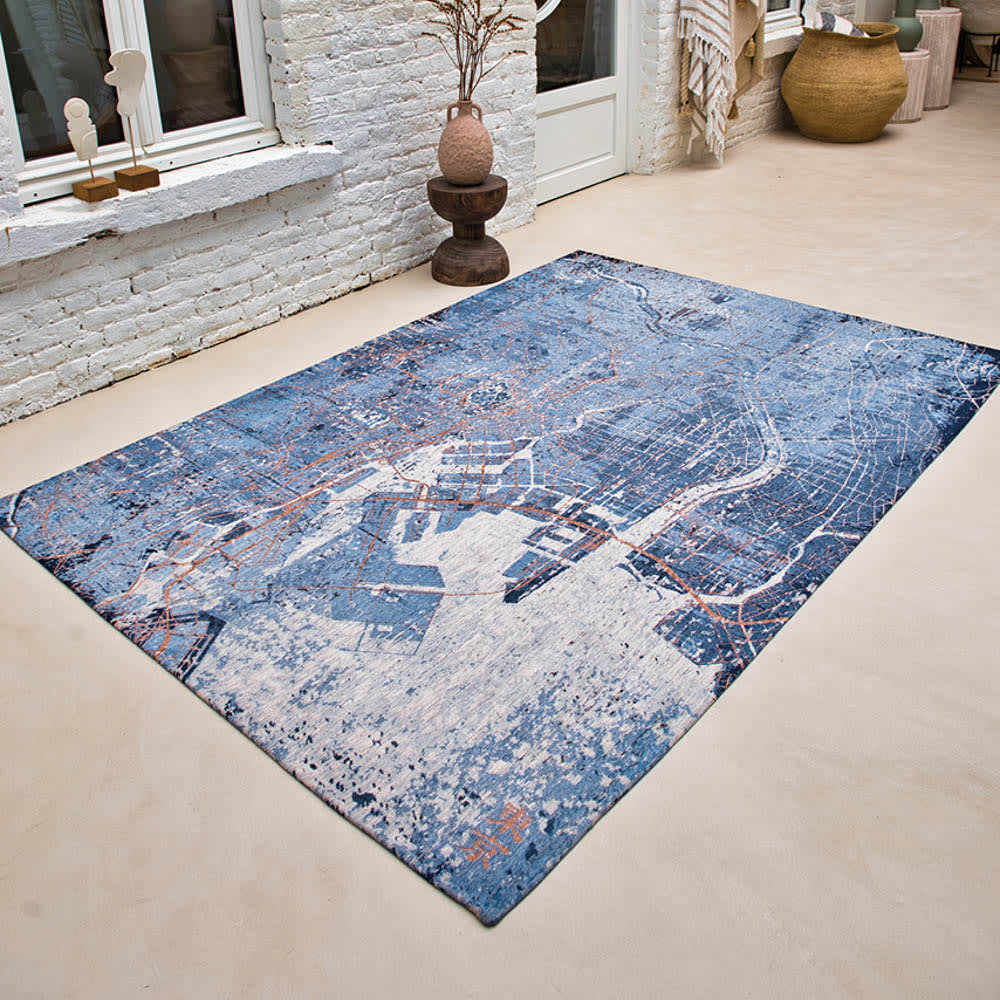 Tapis salon et chambre tissé plat 100x140 cm bleu — vue 3