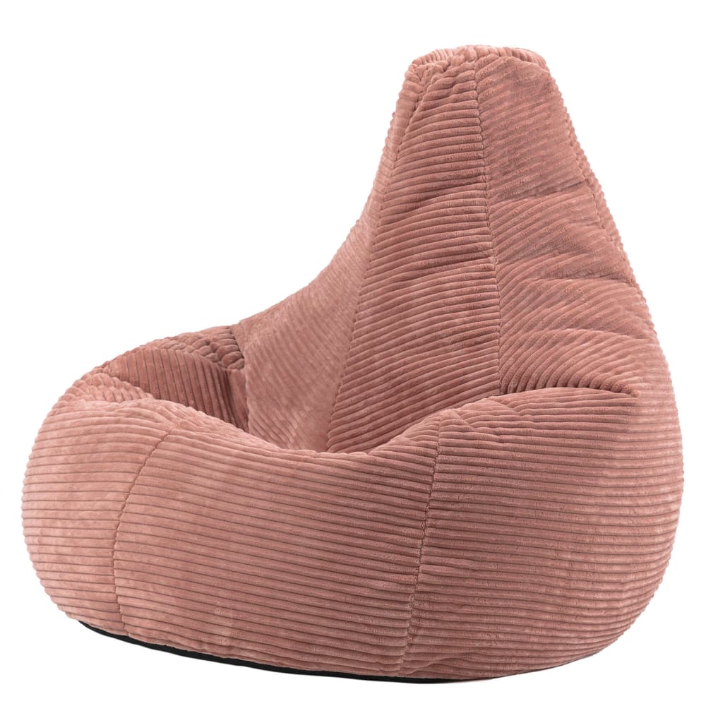 Pouf poire à dossier haut velours côtelé rose aube — Beyit