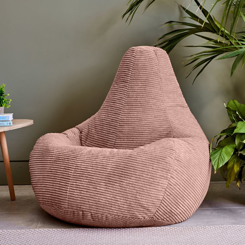 Pouf poire à dossier haut velours côtelé rose aube