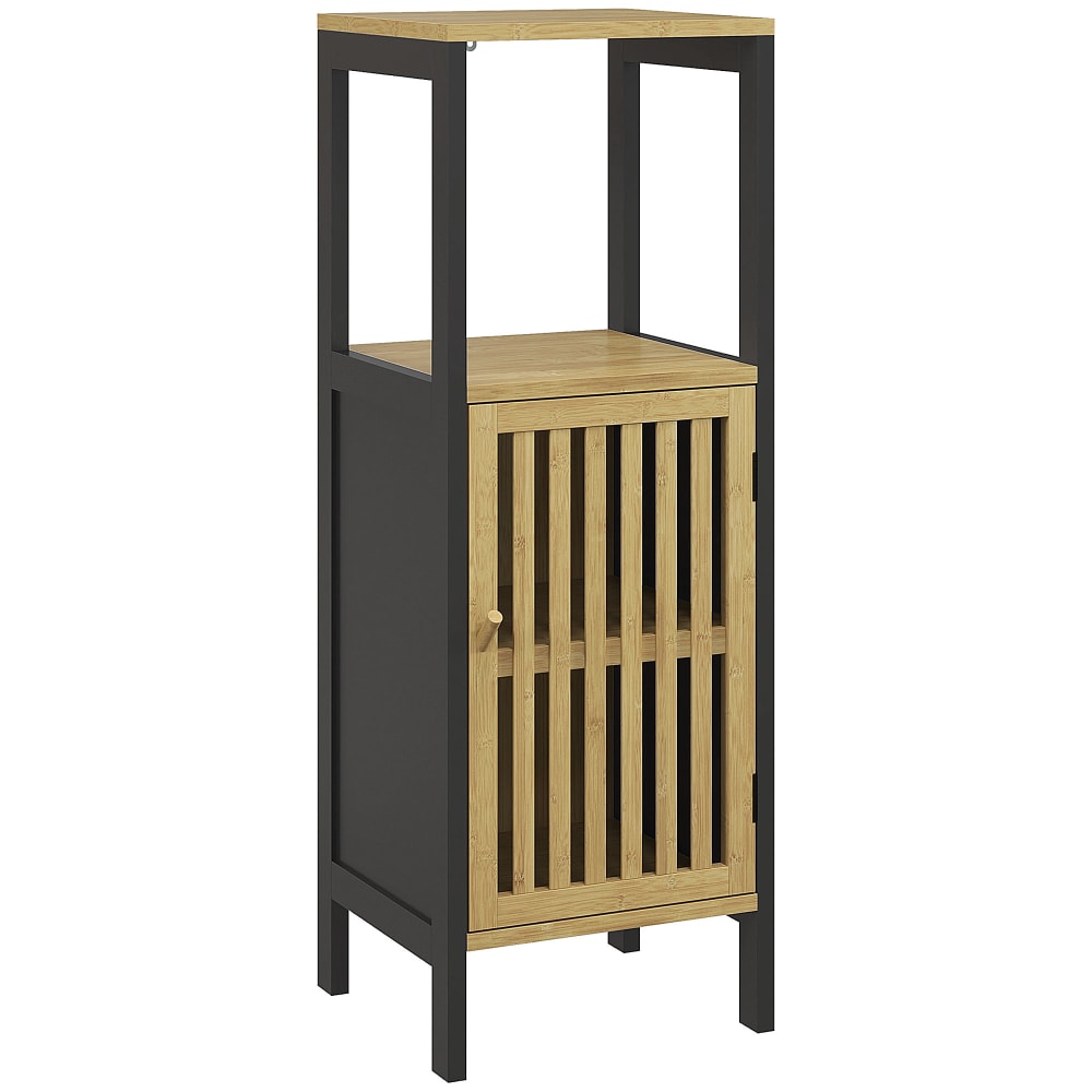 Homcom Badezimmerschrank 1 Tür Bambus&Schwarzes Holz Schwarz Holz