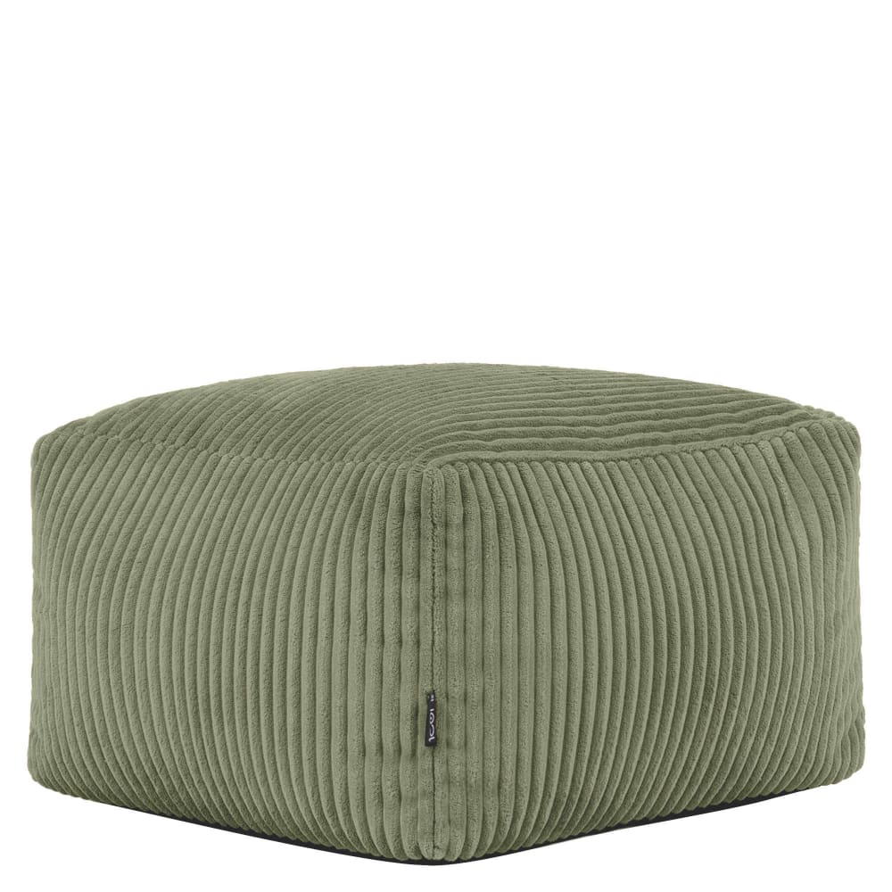 Pouf repose-pieds carré velours côtelé vert sauge — Beyit