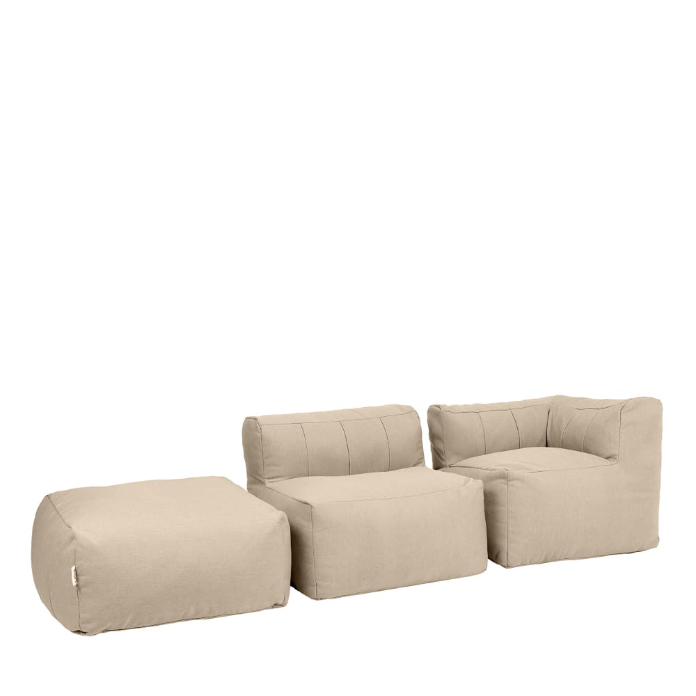 Pouf canapé modulaire 3 pièces intérieur et extérieur en oléfine beige