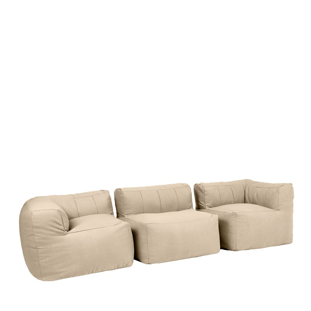 Pouf canapé modulaire 2 angles 1 fauteuil int/ext en oléfine beige
