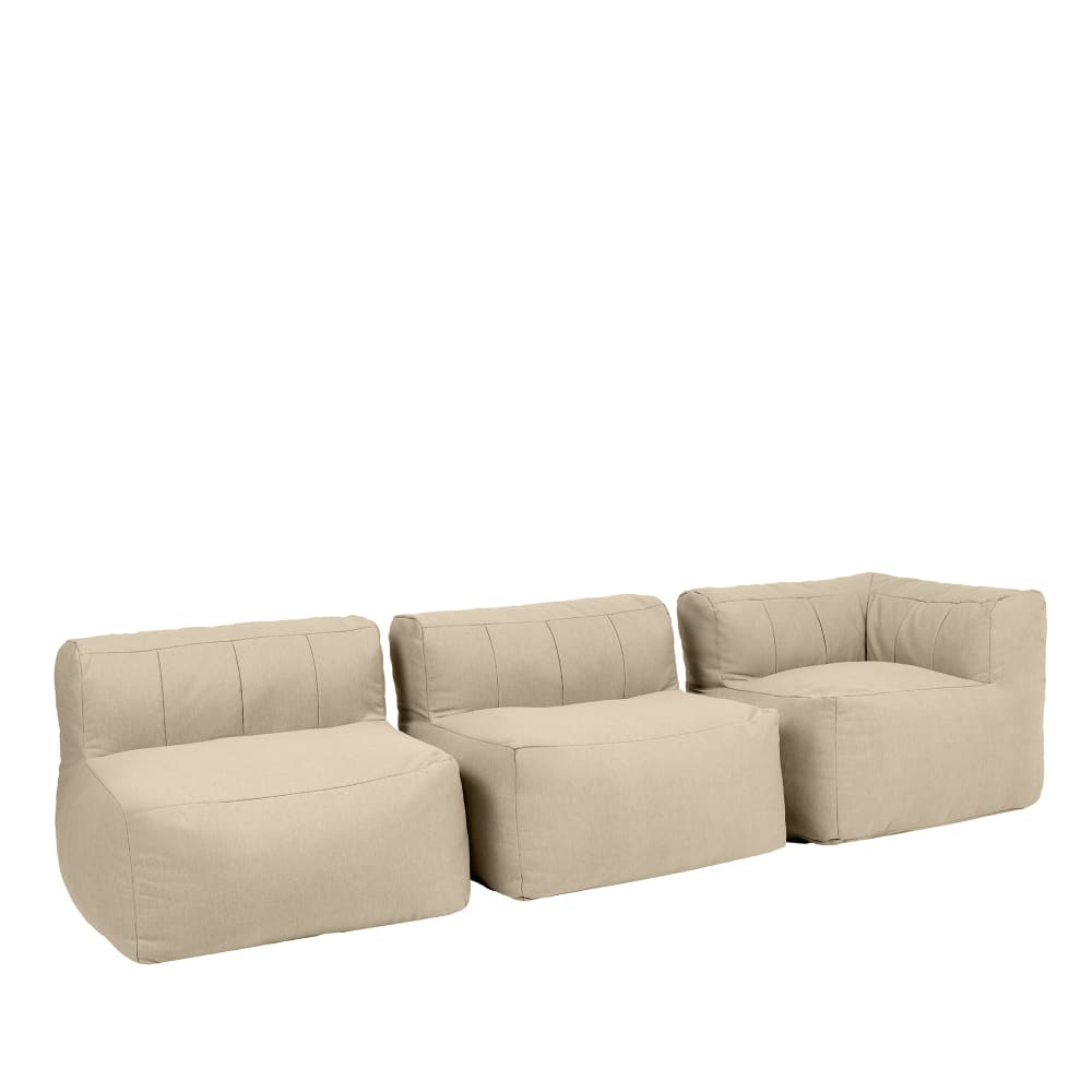 Pouf canapé de jardin modulable angle 3 places, imperméable, beige Pouf canapé de jardin modulable angle 3 places, imperméable, beige