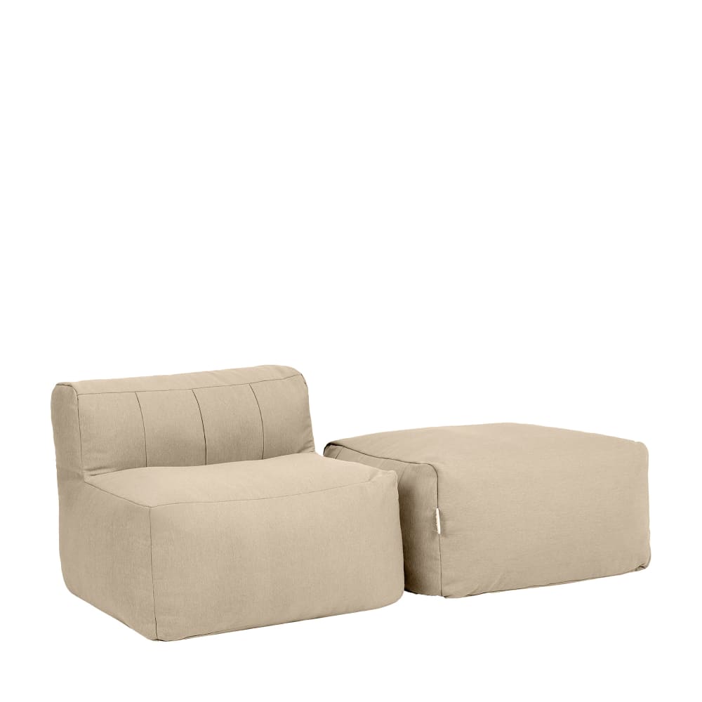 Pouf canapé modulaire 2 pièces intérieur et extérieur en oléfine beige