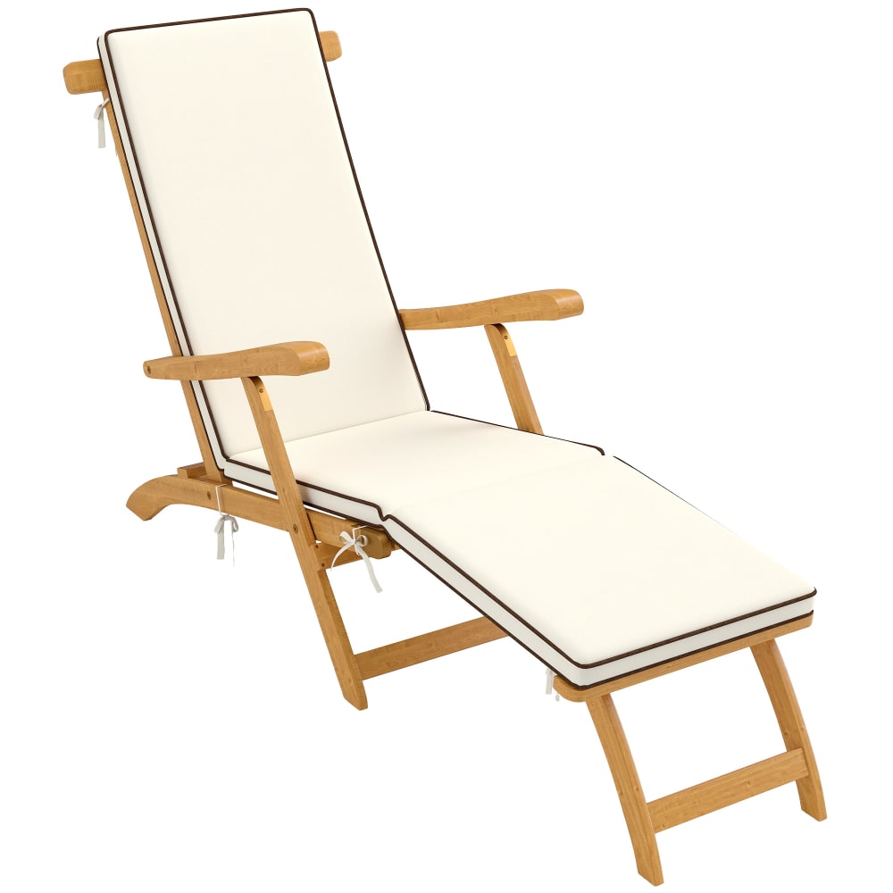 Chaise longue pliante coussin repose-pieds 160 kg bois d'acacia blanc