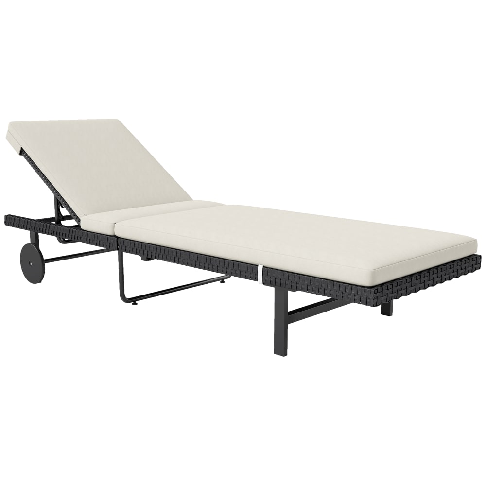 Bain de soleil avec coussin roulettes inclinable résine tressée crème