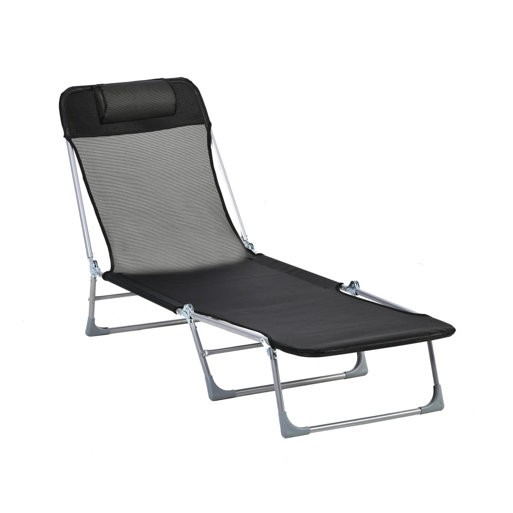Chaise longue inclinable pliable avec oreiller - noir Chaise longue inclinable pliable avec oreiller - noir