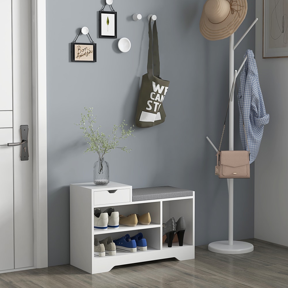 Velours-Schuhbank, Weiß, Eingangsbereich - Maisons Du Monde
