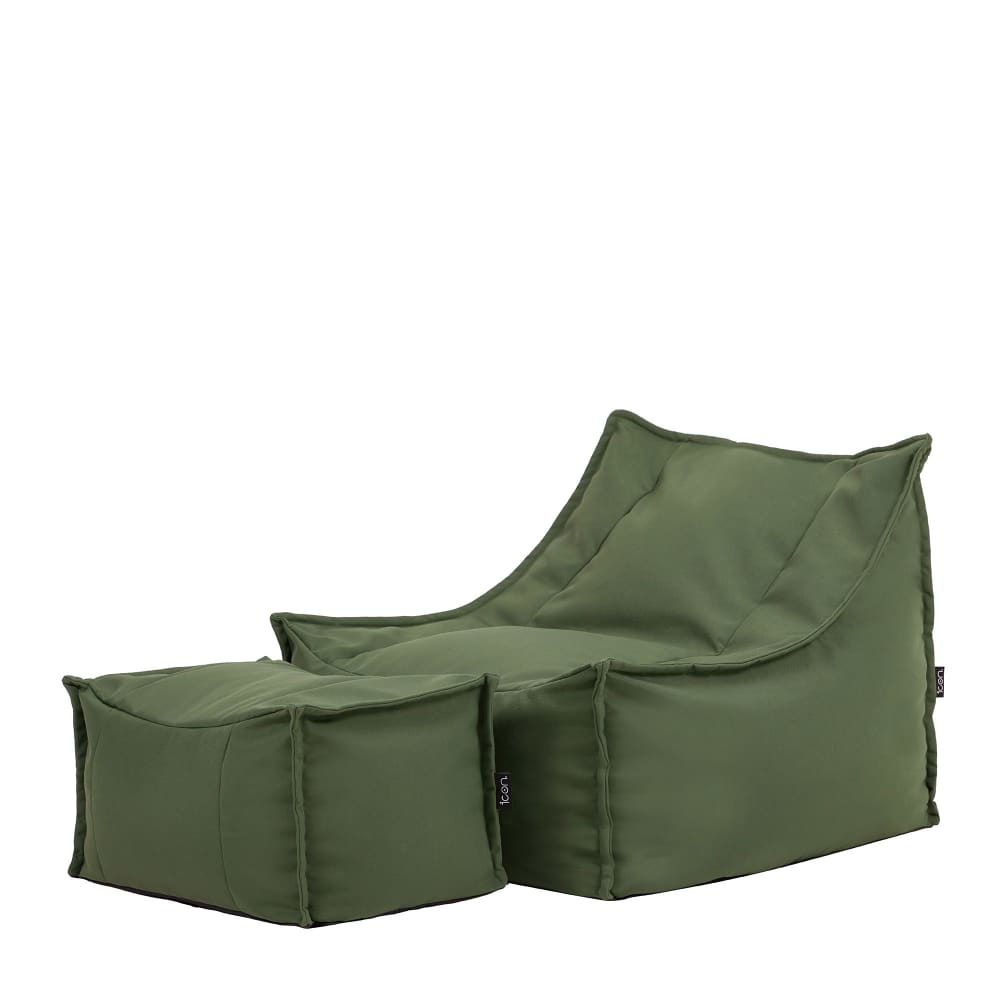 Pouf fauteuil et repose-pied extérieur en oléfine vert kaki