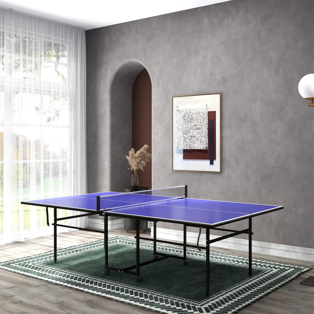 Ping-pong table pliable compacte 4 roulettes bleu