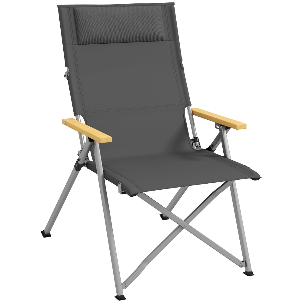 Chaise de camping pliante - polyester gris foncé
