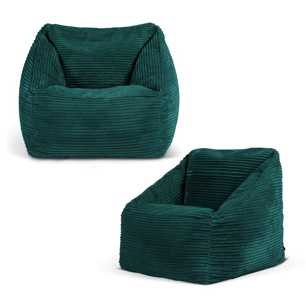Lot de 2 poufs fauteuils enfant en velours côtelé bleu canard