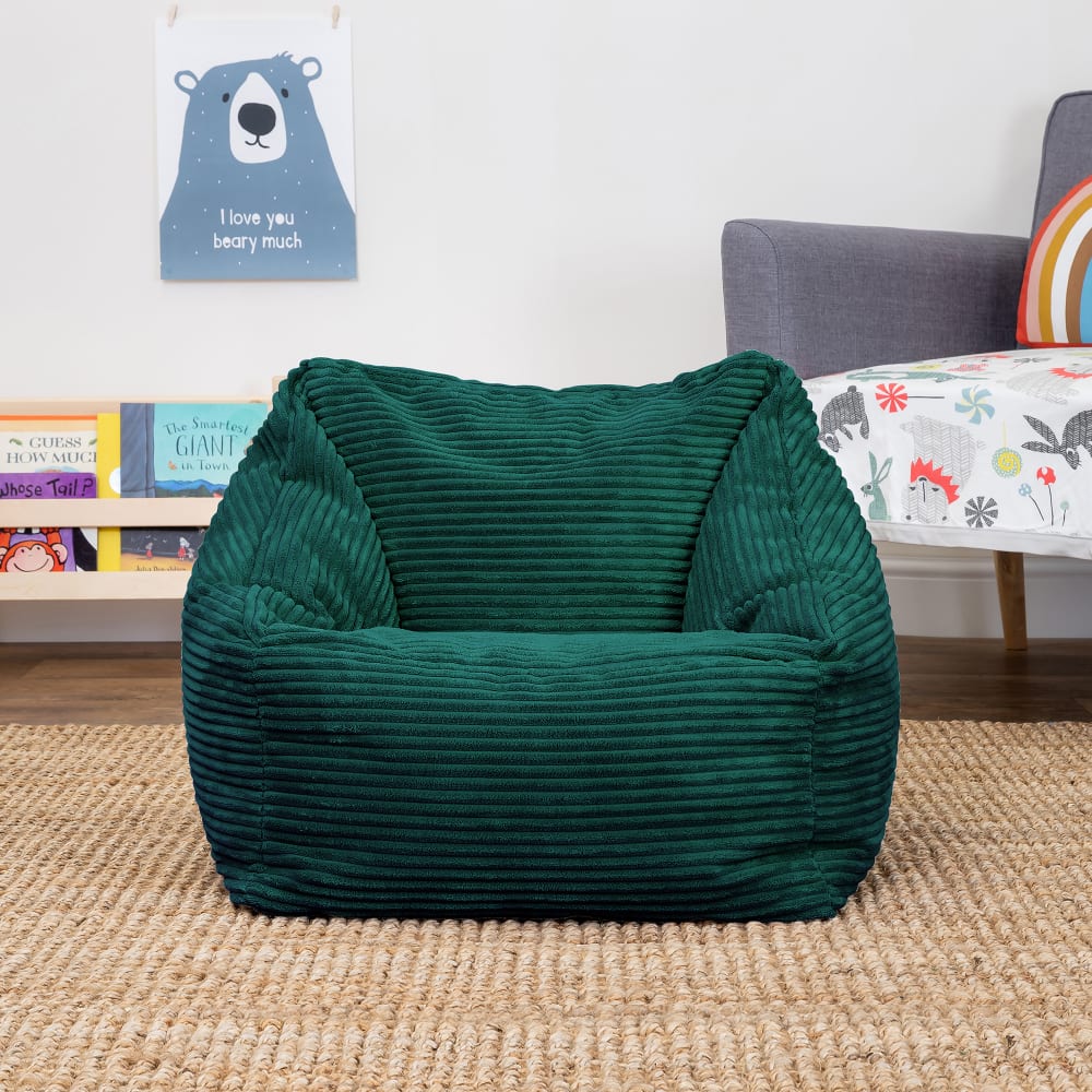 Lot de 2 poufs fauteuils enfant velours côtelé bleu canard