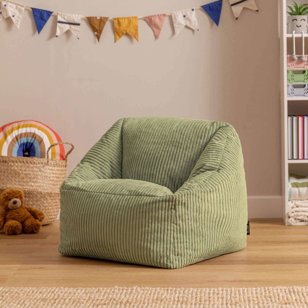 Icon Flauschiger Sitzsack-Sessel für Kinder aus Cord, Salbeigrün style modern Samt Kinder