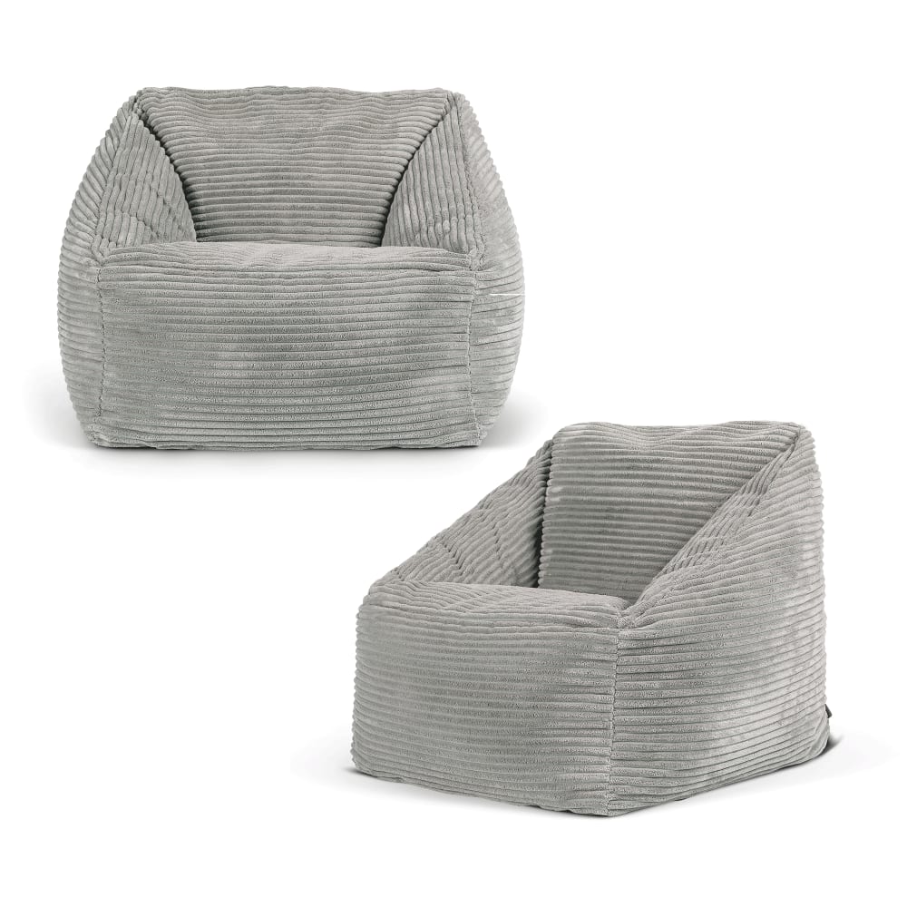 Lot de 2 poufs fauteuils enfant en velours côtelé gris clair