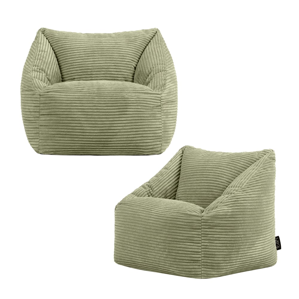 Lot de 2 poufs fauteuils enfant en velours côtelé vert sauge