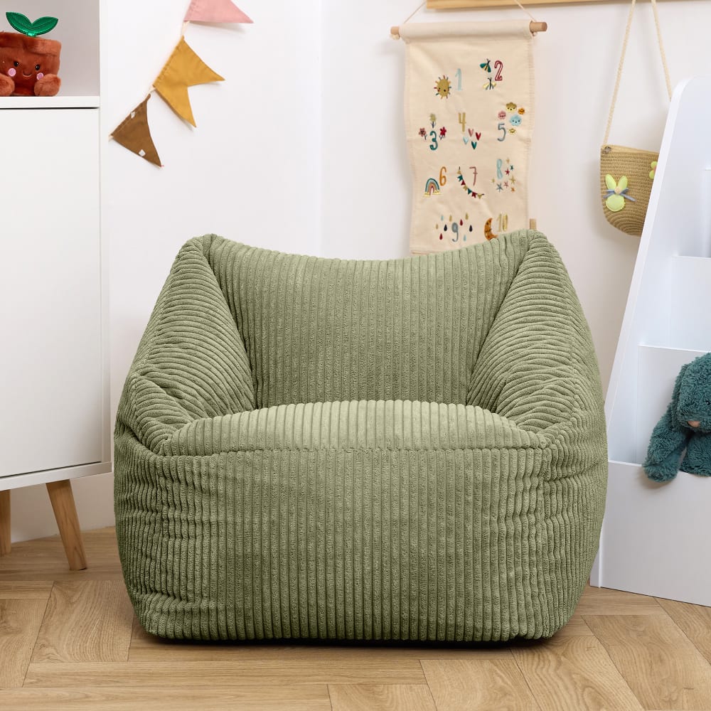 2er Set Sitzsack-Sessel für Kinder aus Cord, Salbeigrün - Maisons