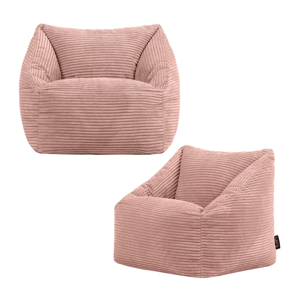 Lot de 2 poufs fauteuils enfant en velours côtelé rose aube