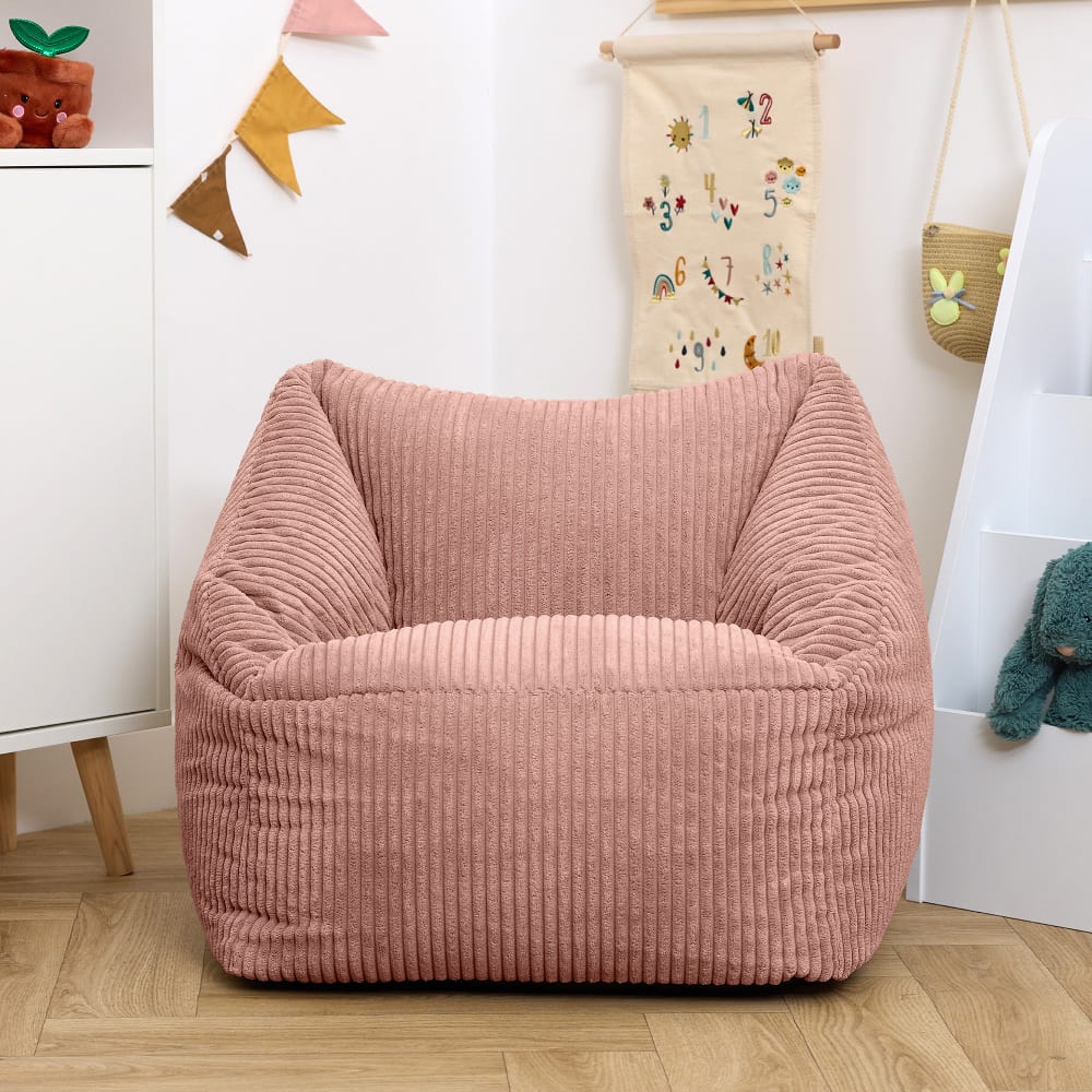 Pouf fauteuil enfant velours côtelé rose aube (Icon) - Image 1