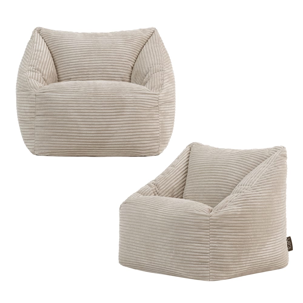Lot de 2 poufs fauteuils enfant en velours côtelé beige galet