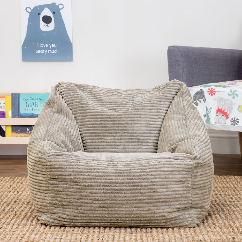 Lot de 2 poufs fauteuils enfant velours côtelé beige galet (Icon) - Image 1