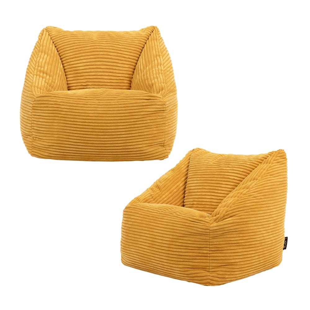 Lot de 2 poufs fauteuils enfant en velours côtelé jaune ocre