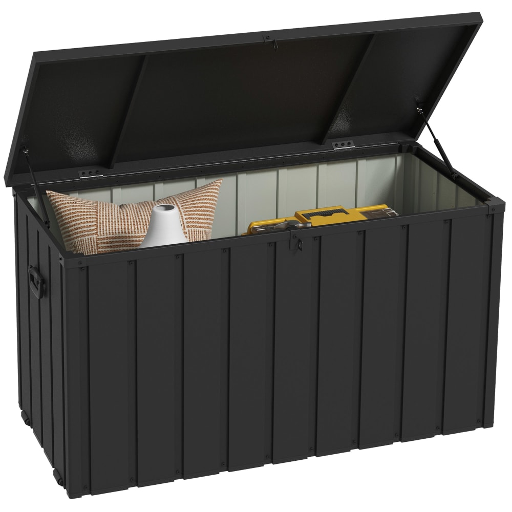 Coffre de rangement malle de jardin capacité 450l en métal anthracite