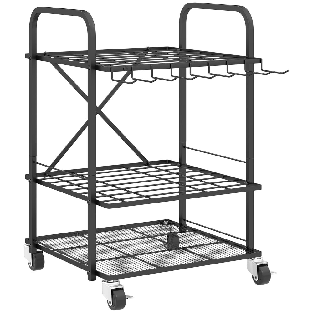 Organisateur d'outils de jardin 40 compartiments roues métal noir