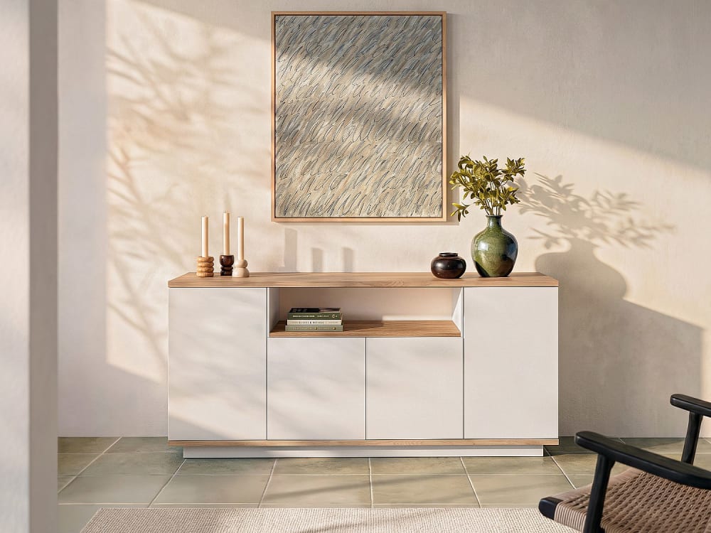 aparador 4 puertas decor efecto pino y blanco l180 cm