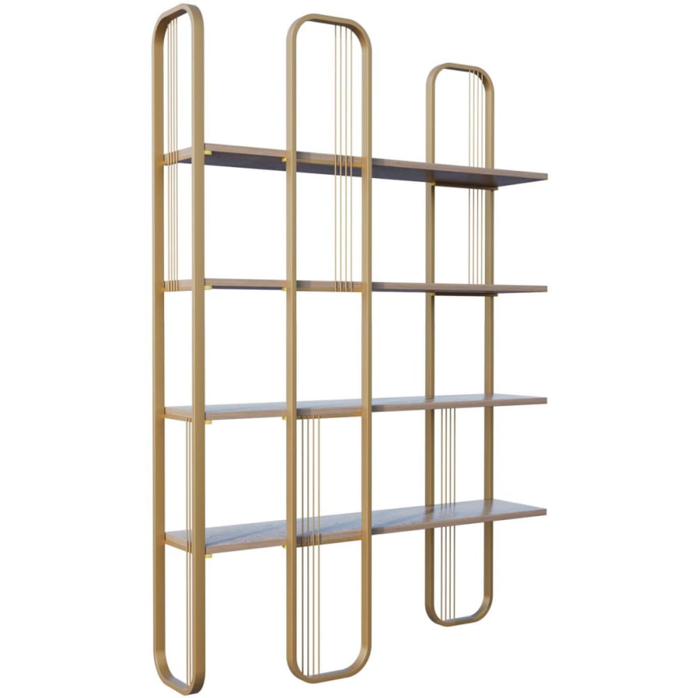 Bibliothèque design 4 niveaux 124x26x182 cm en métal doré