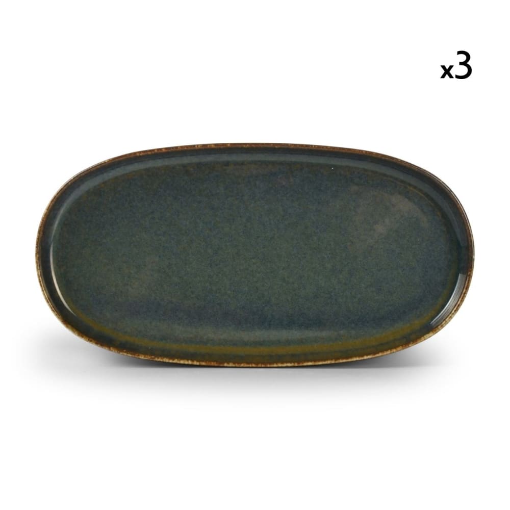 Lot de 3 assiettes bleu en porcelaine 30x15xh2cm