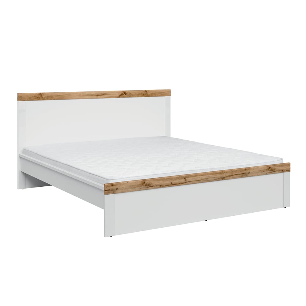 Petits meubles Bett 180x200 Laminierte Spanplatten Weiß und Holz style modern Weiß Spanplatte