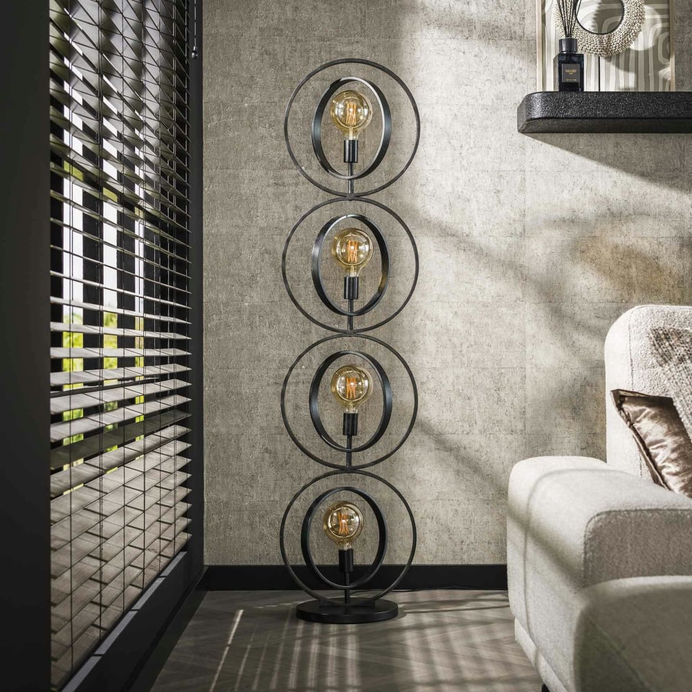 Lampadaire style industriel anneaux en métal 4 lampes h163 cm — vue 4