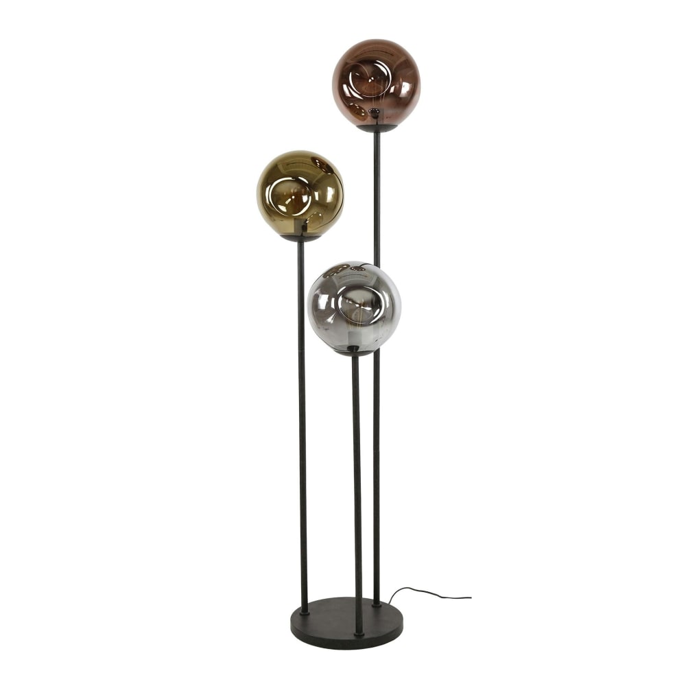 Lampadaire 3 tiges avec abat-jour en verre H164 cm