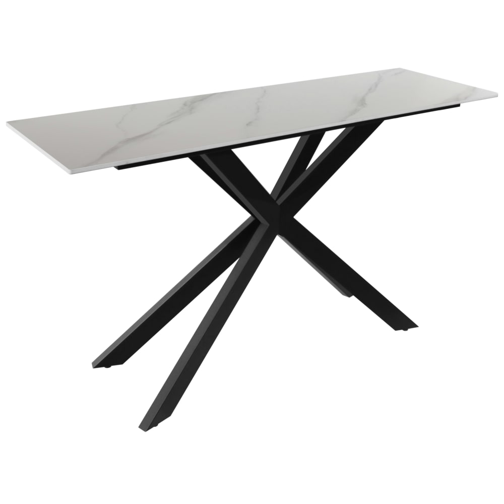 Console design en céramique blanche marbrée pied mikado L135 cm
