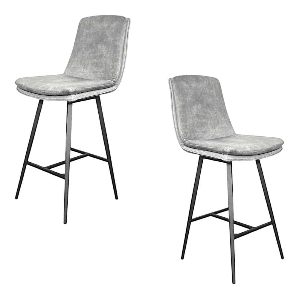 Lot de 2 chaises de bar en velours gris double coussinage