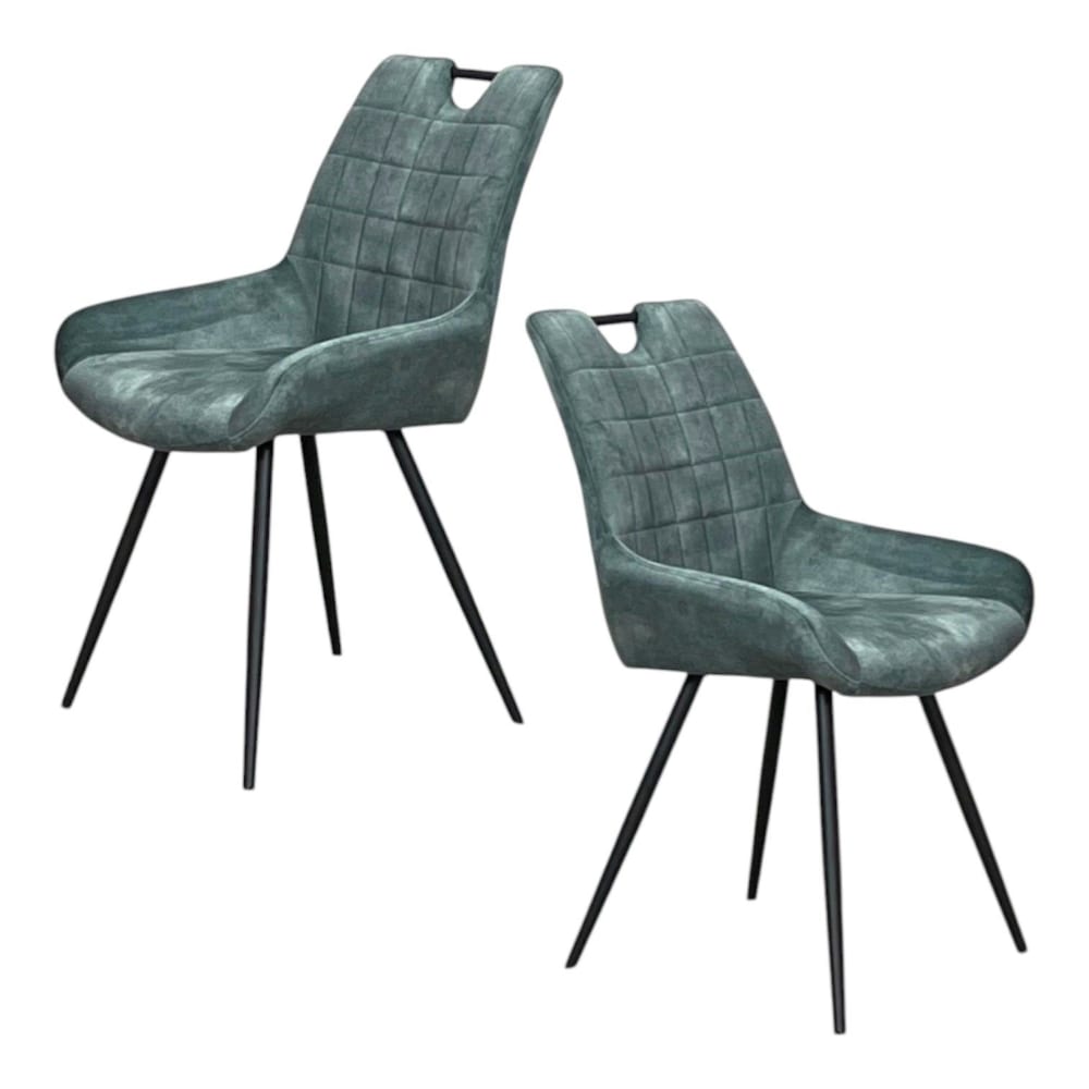 Lot de 2 chaises de table matelassées avec poignée en velours bleu