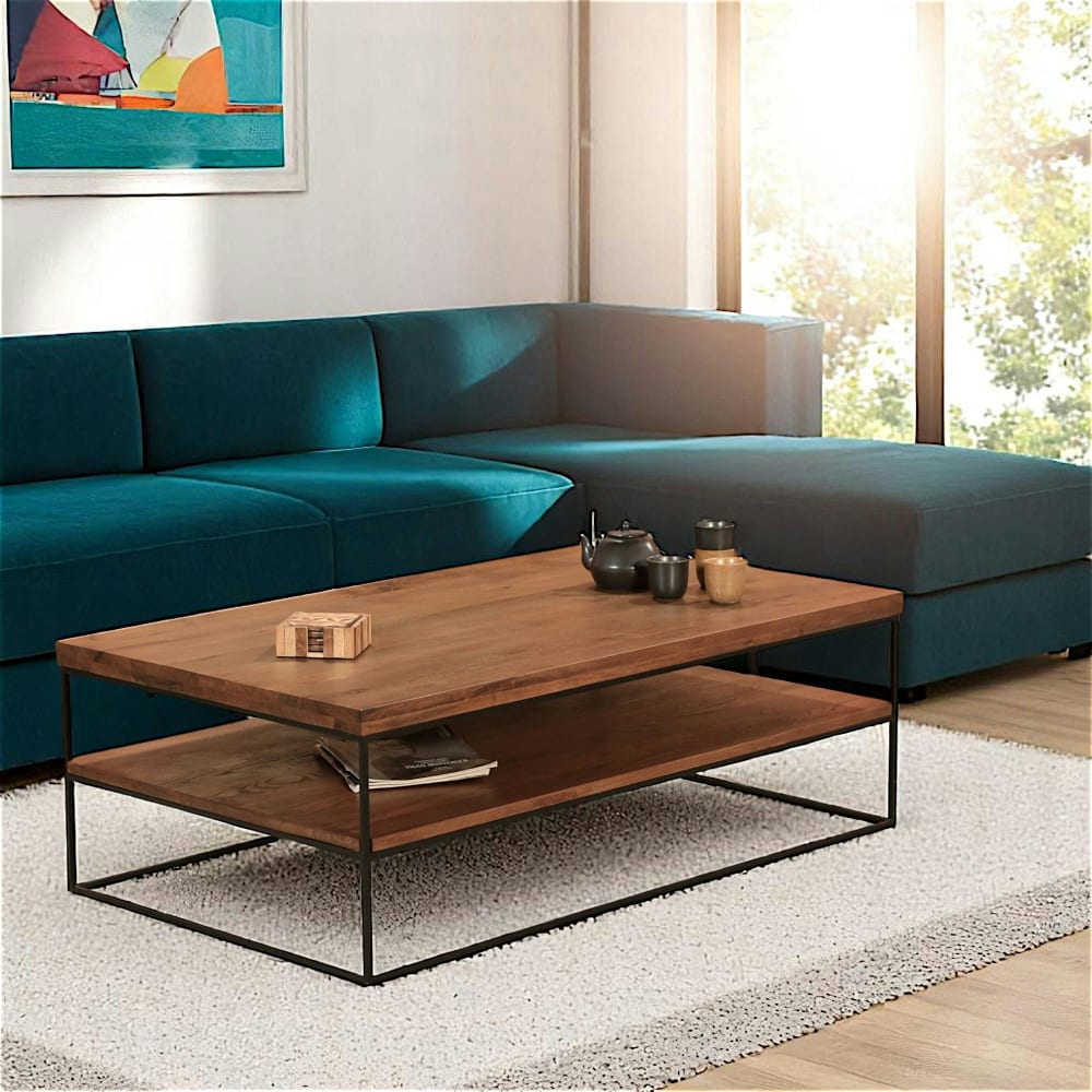Table basse double plateau en chêne massif brun 120x70cm