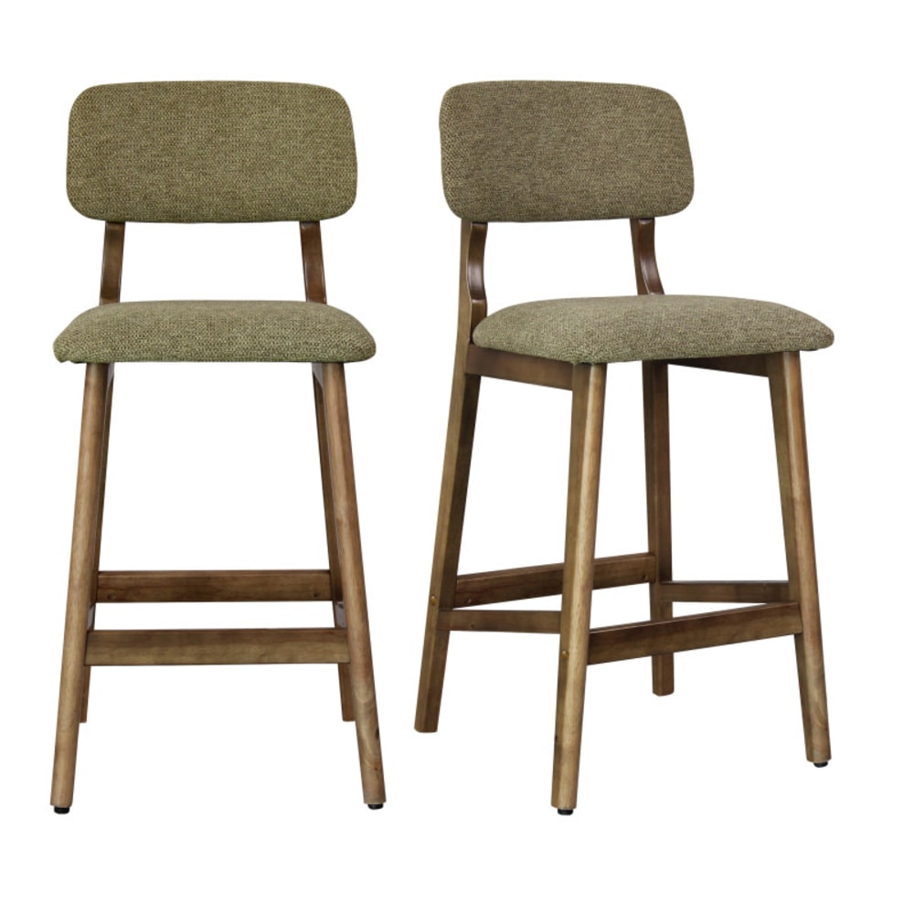 Tabouret de bar en bois patiné noyer et Tissu Trendy Sauge(x2)