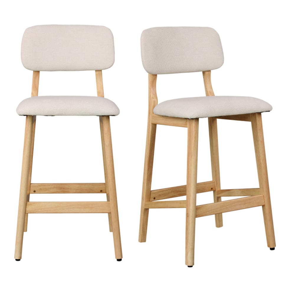 Tabouret de bar en bois naturel et Tissu Trendy Ecru (x2)
